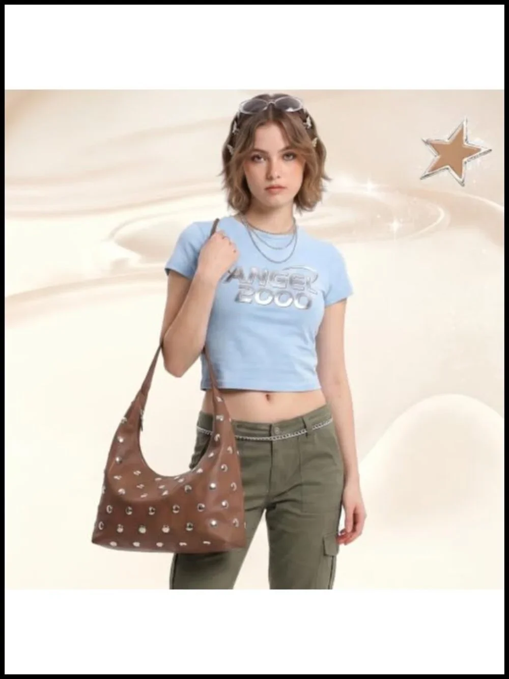Studded Hobo Bag Women Slouchy Shoulder Purse Large PU Leather Y2K Punk